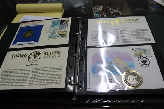 Three first day cover coins and an album and other first day covers